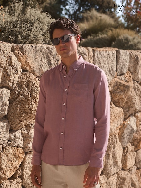 Mauve Purple Signature 100% Linen Long Sleeve Shirt (AU3161) | €43