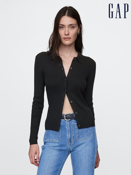 črna - Gap CashSoft Rib Polo Cardigan (AU3165) | € 59