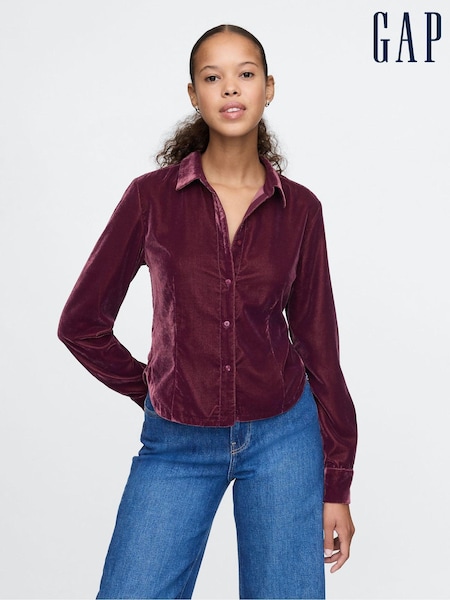 Gap Red Long Sleeved Cropped Velvet Shirt (AU3173) | €31