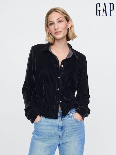 Gap Black Long Sleeved Cropped Velvet Shirt (AU3175) | €31