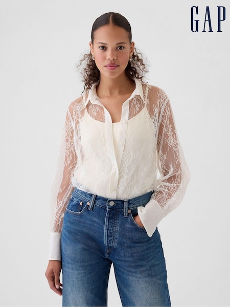 Gap White Sheer Lace Classic Shirt (AU3199) | €31