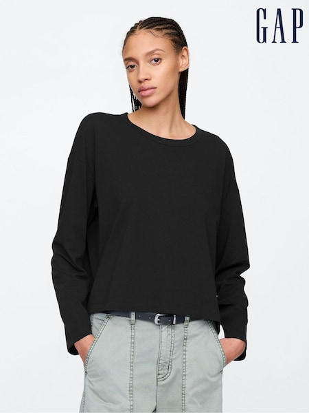 Musta - Gap Suosikit Oversized Cotton-Modal Pyöreä kaula-aukko Pitkä hiha T-paita (AU3206) | €22