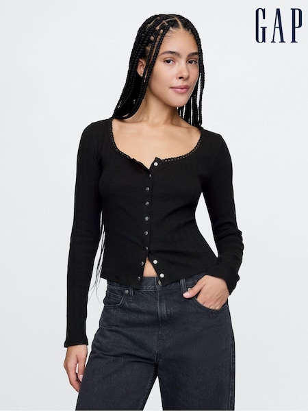 črna - Gap Cropped Pointelle Cardigan (AU3208) | € 33