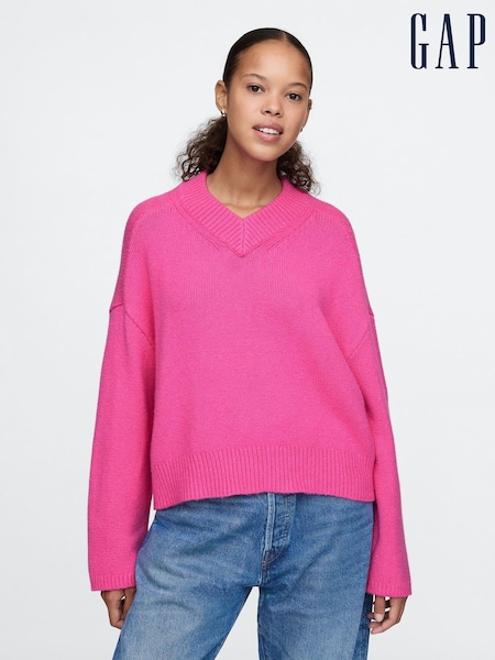 Gap Pink CashSoft Oversized V-Neck Jumper (AU3229) | €59