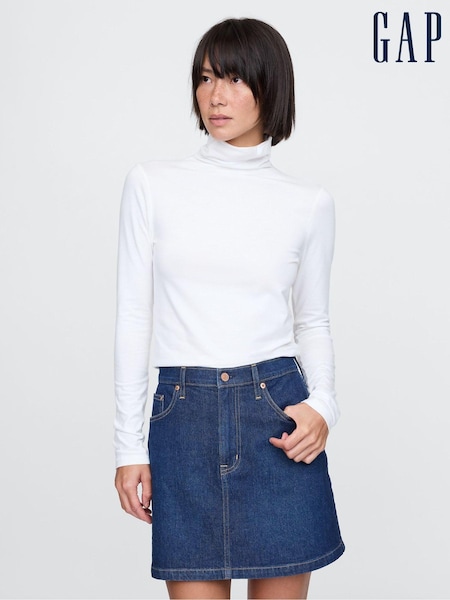 Alb - Gap Featherweight Turtle Neck Mânecă lungă Top (AU3234) | 134 LEI