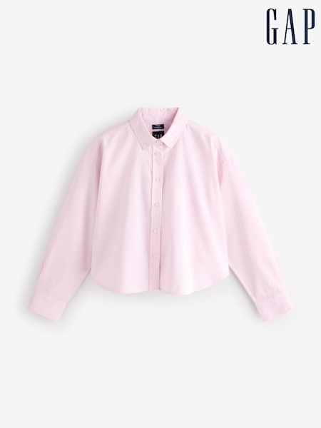 Розовый - Gap Organic Cotton Poplin Cropped Oversized Shirt (AU3249) | €59