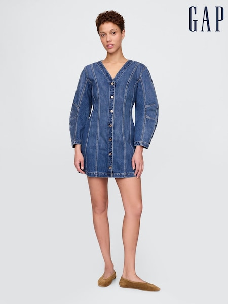 Gap Blue Barrel-Sleeve Denim Mini Shirt Dress (AU3267) | €120