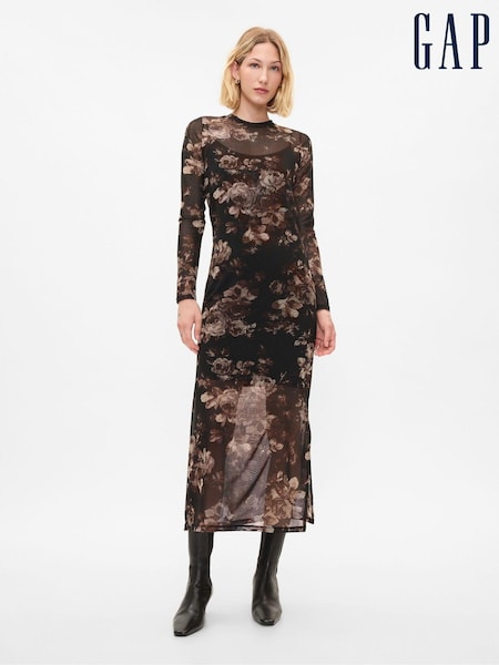 Gap Black Floral Mesh Midi Dress (AU3268) | €41