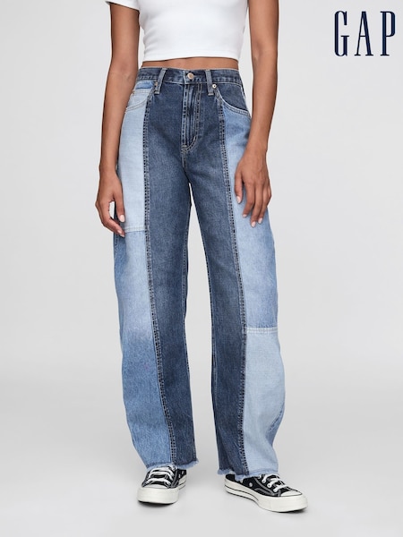 Blau, Patchwork - Gap Barrel-Jeans mit hohem Bund (AU3271) | 92 €