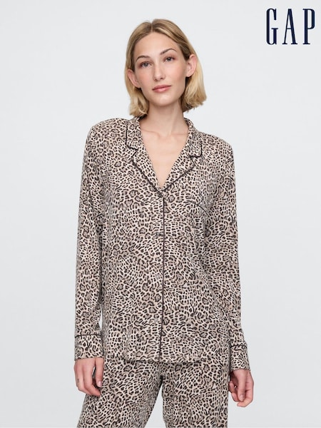 Gap Brown Leopard Print Long Sleeve Modal Pyjama Shirt (AU3275) | €20.50