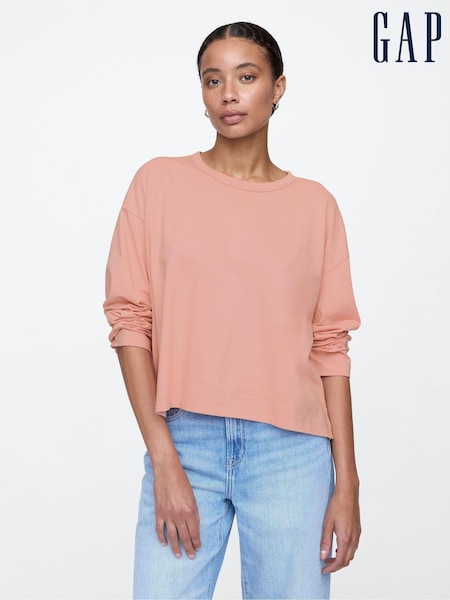 Vaaleanpunainen - Gap Suosikit Oversized Cotton-Modal Pyöreä kaula-aukko Pitkä hiha T-paita (AU3288) | €22