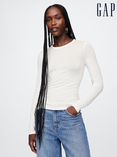 Gap White Modern Long Sleeve Crew Neck T-Shirt (AU3295) | €23