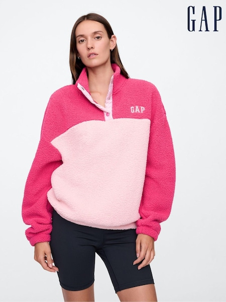Roze - Gap sherpa fleecetrui met halve drukknoopsluiting (AU3296) | € 61