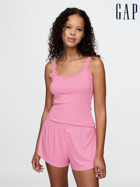 Gap Pink Mini Rib Lace Pyjama Vest (AU3297) | €15.50