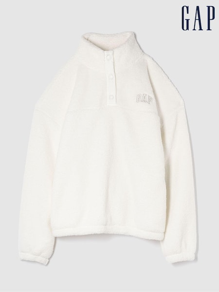 Wit - Gap sherpa fleecetrui met halve drukknoopsluiting (AU3400) | € 61