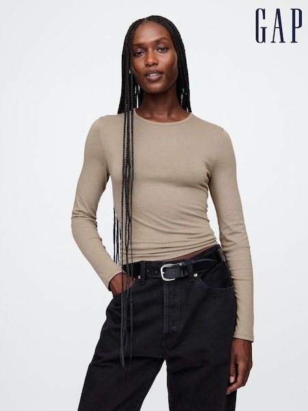Gap Brown Modern Long Sleeve Crew Neck T-Shirt (AU3401) | €10.50
