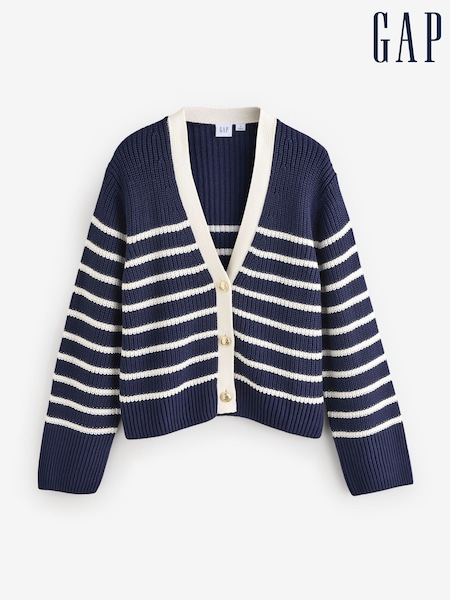 mornarsko modra Modra &Bela - Gap Stripe 100% Cotton V-Neck Cardigan (AU3408) | € 52