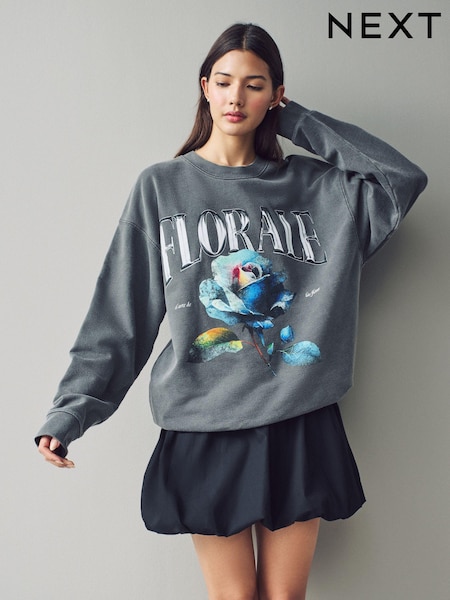 Charcoal Grey Florale - Sweatshirt (AU3421) | ‏88 د.إ.‏