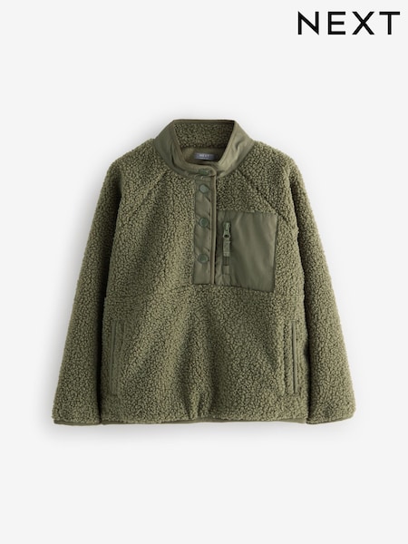 Olive Green Placket Borg Fleece Top (3-16yrs) (AU3424) | AED17 - AED22
