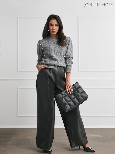 Joanna Hope PU Wide Leg Black Trousers (AU3466) | 271 LEI