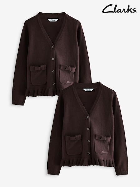 חום - Clarks Girls Bow Knitted School Cardigans 2 Pack (AU3477) | ‏111‏₪ - ‏131‏₪