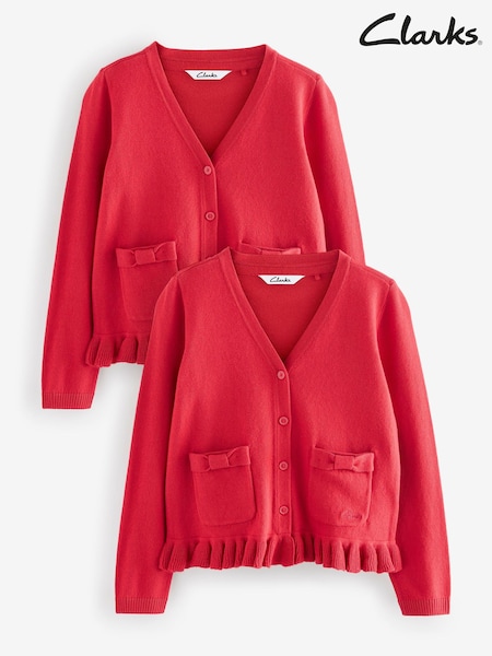 אדום - Clarks Girls Bow Knitted School Cardigans 2 Pack (AU3478) | ‏111‏₪ - ‏131‏₪