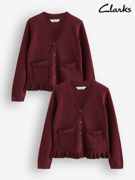 Clarks Burgundy Red Bow Knitted School Cardigans 2 Pack (AU3483) | €29 - €34