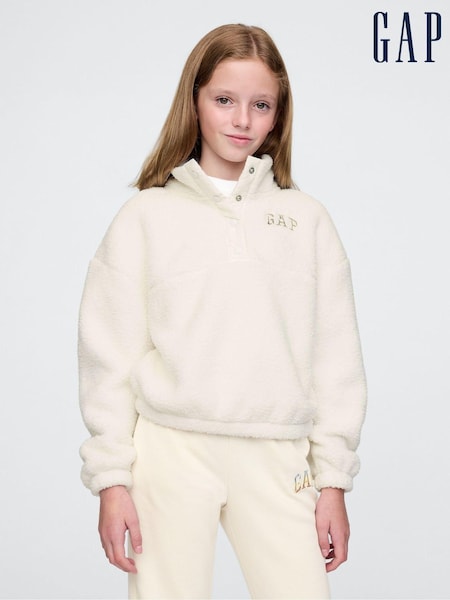 Wit - Gap sherpa fleecetrui met drukknoop (4 - 13 jr) (AU3498) | € 38