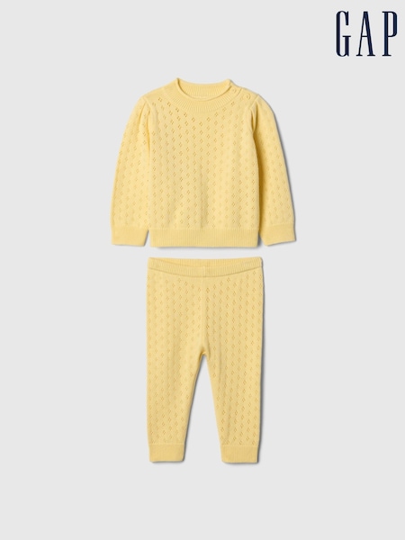 Gap Yellow Pointelle Puff Sleeve Jumper & Leggings Set (Newborn-24mths) (AU3542) | €46