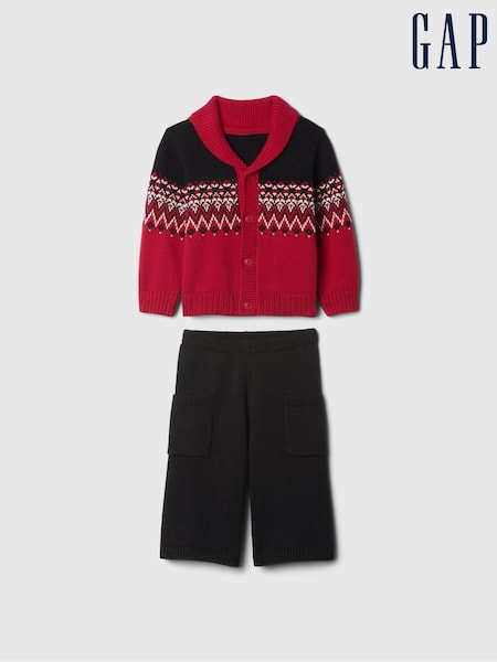 Gap Red Fair Isle Cardigan and Cargo Joggers Set (Newborn-24mths) (AU3556) | €19.50