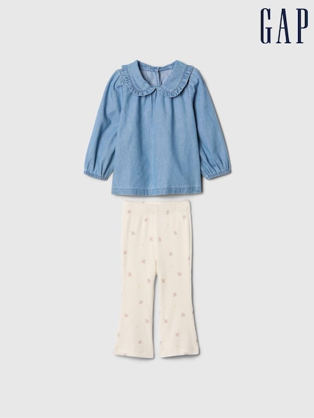 Gap Blue Long Sleeve Ruffle Top and Leggings Set (Newborn-24mths) (AU3559) | kr428