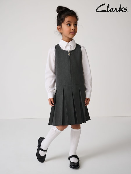 Clarks Grey Girls Zip Front Pleated School Pinafore (AU3572) | R$ 140 - R$ 180