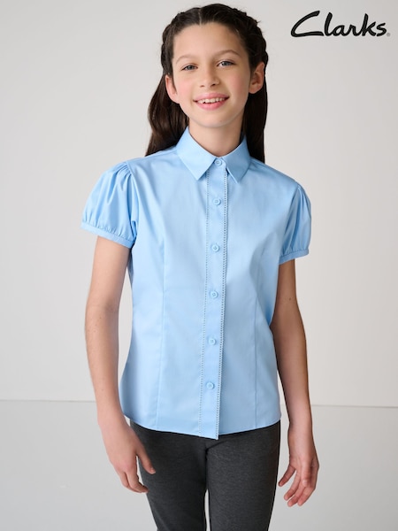 Albastru - Clarks Girls Fitted Short Sleeve School Shirt (AU3585) | 82 LEI - 134 LEI