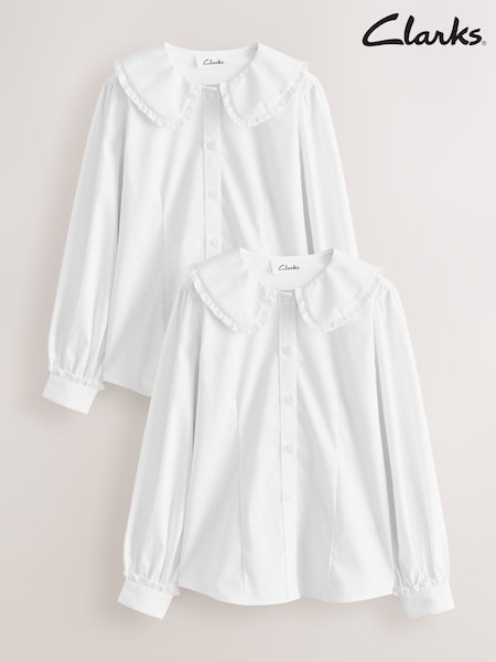 Clarks White Collared Long Sleeve School Shirts 2 Pack (AU3597) | AED116 - AED140
