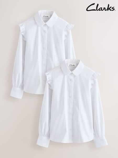 Clarks White Frill Long Sleeve School Shirts 2 Pack (AU3598) | R$ 195 - R$ 235