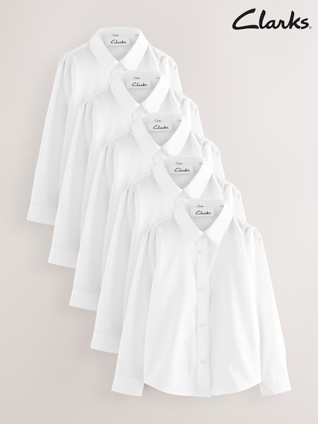 Clarks White Girls Long Sleeve School Shirts 5 Pack (AU3605) | €48 - €61