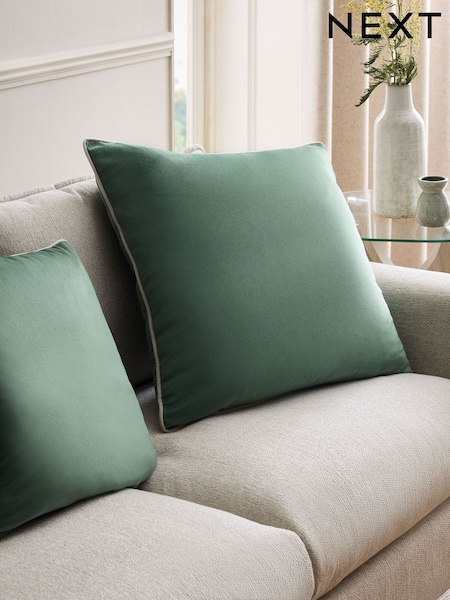 Sage Green 59 x 59cm Matte Velvet Contrast Pipe Cushion (AU3611) | €23