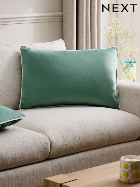 Sage Green 40 x 59cm Matte Velvet Contrast Pipe Cushion (AU3612) | €18