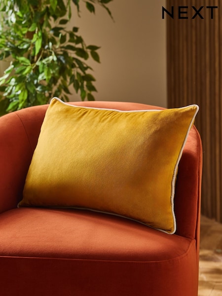 Ochre Yellow 40 x 59cm Matte Velvet Contrast Pipe Cushion (AU3624) | €18