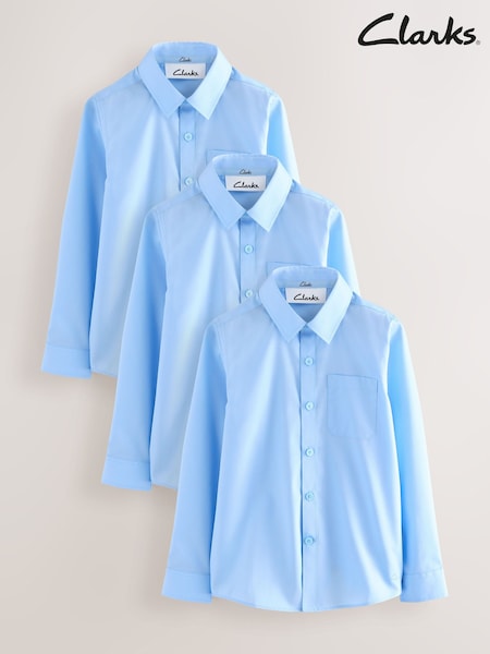 Clarks Blue Boys Long Sleeve School Shirts 3 Pack (AU3628) | R$ 215 - R$ 285