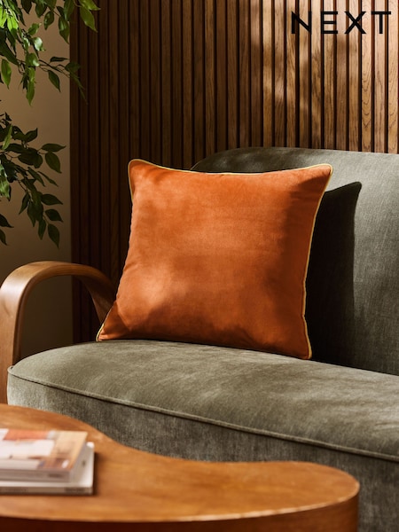 Orange 50 x 50cm Matte Velvet Contrast Pipe Cushion (AU3630) | 49 QAR