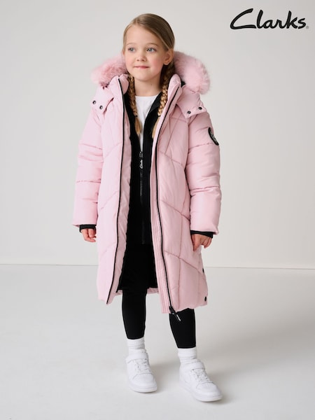 Clarks Pink Girls Shower Resistant Longline Padded Coat (AU3632) | € 88 - € 94