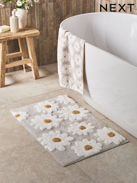 Natural Grey Daisy 100% Cotton Bath Mat (AU3657) | €22