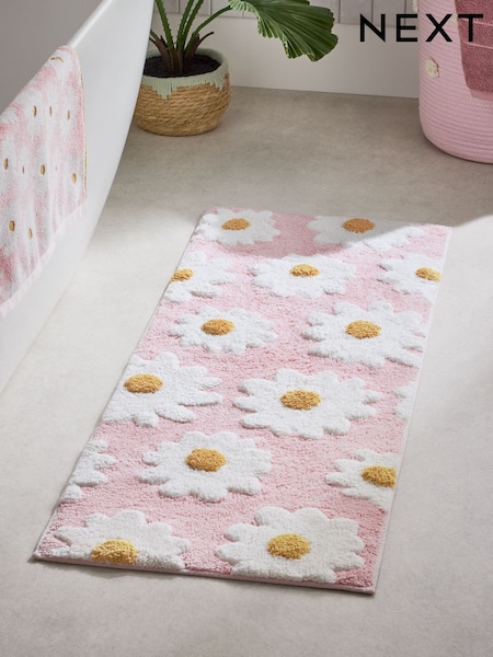 Pink Daisy 100% Cotton Runner Bath Mat (AU3684) | SGD 34