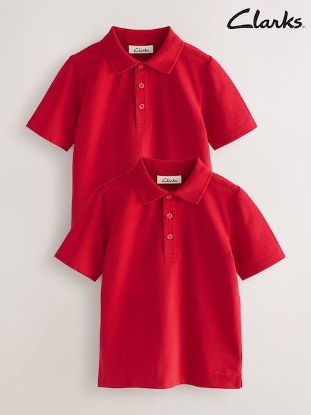 Clarks Red Boys Short Sleeve School Polo Shirts 2 Pack (AU3717) | AED70 - AED93