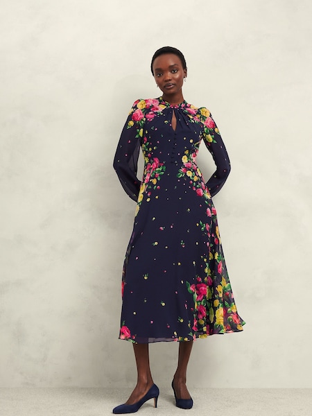 Hobbs Blue Petite Eva Silk Dress (AU3766) | AED1,016