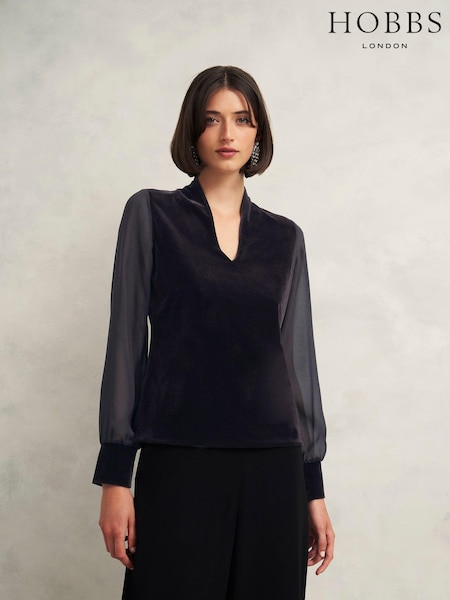 Hobbs Black Aimee Velvet Top (AU3768) | 391 QAR