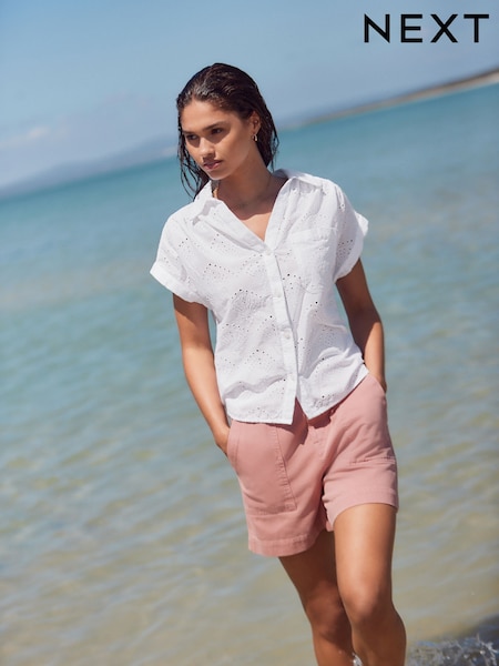 White Short Sleeve Broderie Shell Shirt (AU3770) | €37