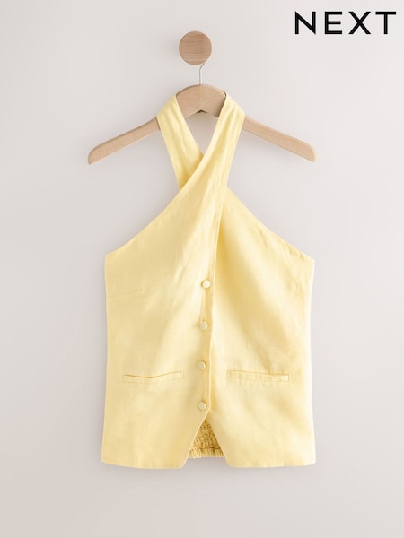 Lemon Yellow 100% Linen Button Down Halter Top (AU3782) | €46