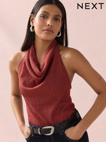 אדום כהה - Texture Hater Neck Top (AU3786) | ‏47‏₪